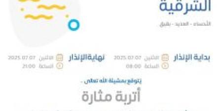 حالة الطقس اليوم في الشرقية: تفاصيل الإنذار الأصفر في الأحساء والعديد وبقيق - بوابة اخر ساعة
