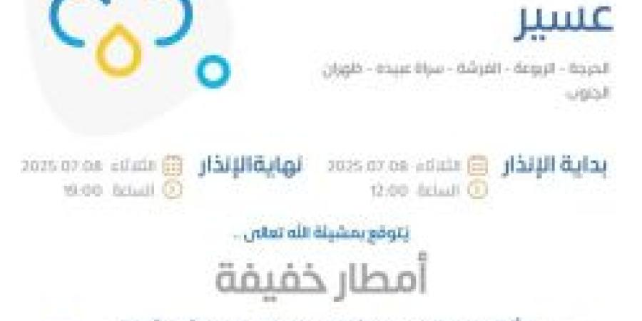 حالة الطقس اليوم في عسير: تفاصيل الإنذار الأصفر في الحرجة والربوعة والفرشة وسراة عبيده وظهران الجنوب - بوابة اخر ساعة